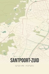 Retro Dutch city map of Santpoort-Zuid located in Noord-Holland. Vintage street map.