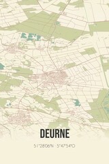 Retro Dutch city map of Deurne located in Noord-Brabant. Vintage street map.