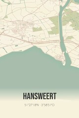 Retro Dutch city map of Hansweert located in Zeeland. Vintage street map.