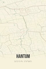 Retro Dutch city map of Hantum located in Fryslan. Vintage street map.