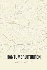 Retro Dutch city map of Hantumeruitburen located in Fryslan. Vintage street map.