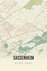 Fototapeta premium Retro Dutch city map of Sassenheim located in Zuid-Holland. Vintage street map.