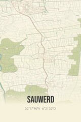 Retro Dutch city map of Sauwerd located in Groningen. Vintage street map.