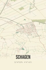 Retro Dutch city map of Schagen located in Noord-Holland. Vintage street map.