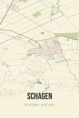 Obraz premium Retro Dutch city map of Schagen located in Noord-Holland. Vintage street map.