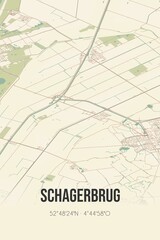 Retro Dutch city map of Schagerbrug located in Noord-Holland. Vintage street map.