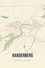 Retro Dutch city map of Hardenberg located in Overijssel. Vintage street map.