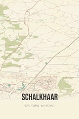 Retro Dutch city map of Schalkhaar located in Overijssel. Vintage street map.