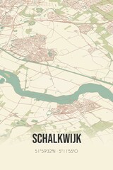 Retro Dutch city map of Schalkwijk located in Utrecht. Vintage street map.