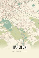 Fototapeta na wymiar Retro Dutch city map of Haren Gn located in Groningen. Vintage street map.