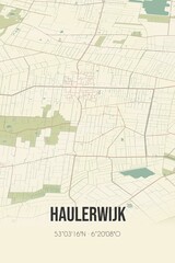 Fototapeta na wymiar Retro Dutch city map of Haulerwijk located in Fryslan. Vintage street map.