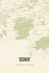 Fototapeta na wymiar Retro Dutch city map of Schijf located in Noord-Brabant. Vintage street map.