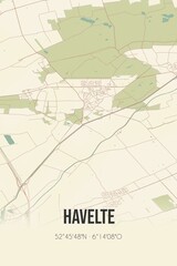 Retro Dutch city map of Havelte located in Drenthe. Vintage street map.