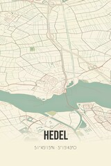 Obraz premium Retro Dutch city map of Hedel located in Gelderland. Vintage street map.