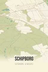 Retro Dutch city map of Schipborg located in Drenthe. Vintage street map.