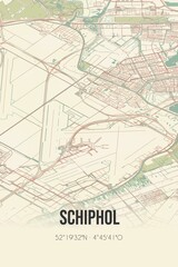 Retro Dutch city map of Schiphol located in Noord-Holland. Vintage street map.