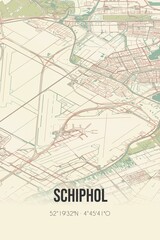 Obraz premium Retro Dutch city map of Schiphol located in Noord-Holland. Vintage street map.