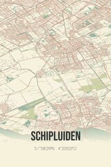 Fototapeta na wymiar Retro Dutch city map of Schipluiden located in Zuid-Holland. Vintage street map.