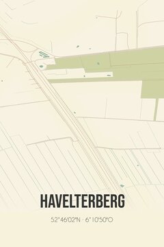 Retro Dutch city map of Havelterberg located in Drenthe. Vintage street map.