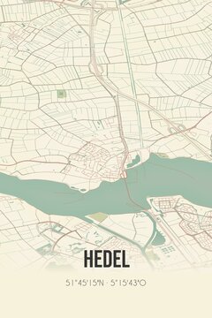Retro Dutch city map of Hedel located in Gelderland. Vintage street map.