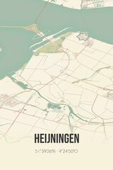Retro Dutch city map of Heijningen located in Noord-Brabant. Vintage street map.
