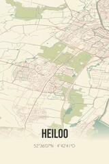 Retro Dutch city map of Heiloo located in Noord-Holland. Vintage street map.