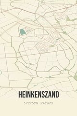 Retro Dutch city map of Heinkenszand located in Zeeland. Vintage street map.