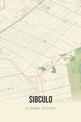 Retro Dutch city map of Sibculo located in Overijssel. Vintage street map.