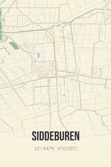 Fototapeta premium Retro Dutch city map of Siddeburen located in Groningen. Vintage street map.