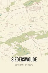 Retro Dutch city map of Siegerswoude located in Fryslan. Vintage street map.