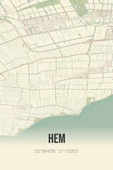 Retro Dutch city map of Hem located in Noord-Holland. Vintage street map.