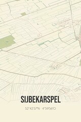 Retro Dutch city map of Sijbekarspel located in Noord-Holland. Vintage street map.