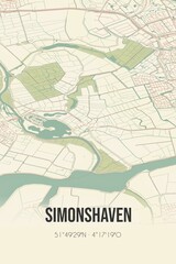 Retro Dutch city map of Simonshaven located in Zuid-Holland. Vintage street map.