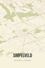 Retro Dutch city map of Simpelveld located in Limburg. Vintage street map.