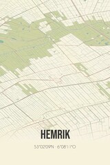 Retro Dutch city map of Hemrik located in Fryslan. Vintage street map.