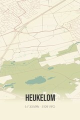 Retro Dutch city map of Heukelom located in Noord-Brabant. Vintage street map.