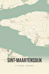 Retro Dutch city map of Sint-Maartensdijk located in Zeeland. Vintage street map.