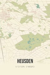 Retro Dutch city map of Heusden located in Noord-Brabant. Vintage street map.