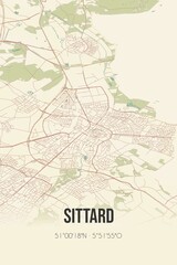 Retro Dutch city map of Sittard located in Limburg. Vintage street map.