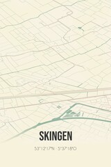 Retro Dutch city map of Skingen located in Fryslan. Vintage street map.
