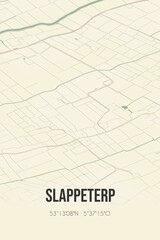 Retro Dutch city map of Slappeterp located in Fryslan. Vintage street map.