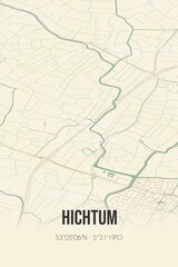Obraz premium Retro Dutch city map of Hichtum located in Fryslan. Vintage street map.
