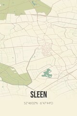 Retro Dutch city map of Sleen located in Drenthe. Vintage street map.