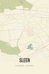 Fototapeta premium Retro Dutch city map of Sleen located in Drenthe. Vintage street map.