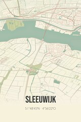 Retro Dutch city map of Sleeuwijk located in Noord-Brabant. Vintage street map.