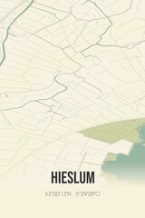 Retro Dutch city map of Hieslum located in Fryslan. Vintage street map.