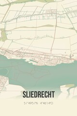 Retro Dutch city map of Sliedrecht located in Zuid-Holland. Vintage street map.