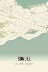 Retro Dutch city map of Sondel located in Fryslan. Vintage street map.