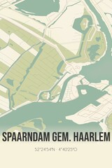 Retro Dutch city map of Spaarndam gem. Haarlem located in Noord-Holland. Vintage street map.