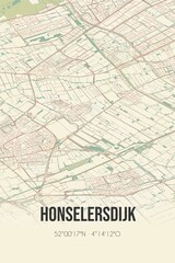 Retro Dutch city map of Honselersdijk located in Zuid-Holland. Vintage street map.